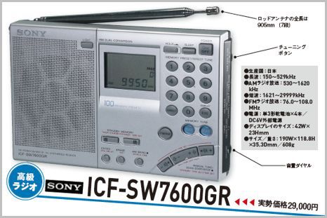 高性能BCLラジオの定番がソニー「ICF-SW7600GR」